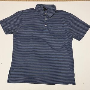 Patagonia Navy and White Striped Organic Cotton Polo Shirt